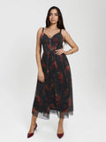 Popilush® Sculpting Vintage Blurred Floral Mesh Maxi Dress