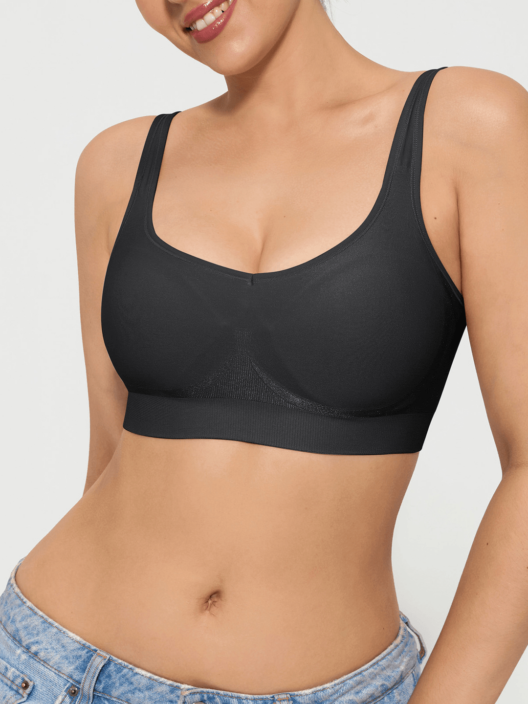 Popilush® Shapewear Bra Black / XS Seamless Adjustable Wide-Strap Underwire-Free Smoothing Bra