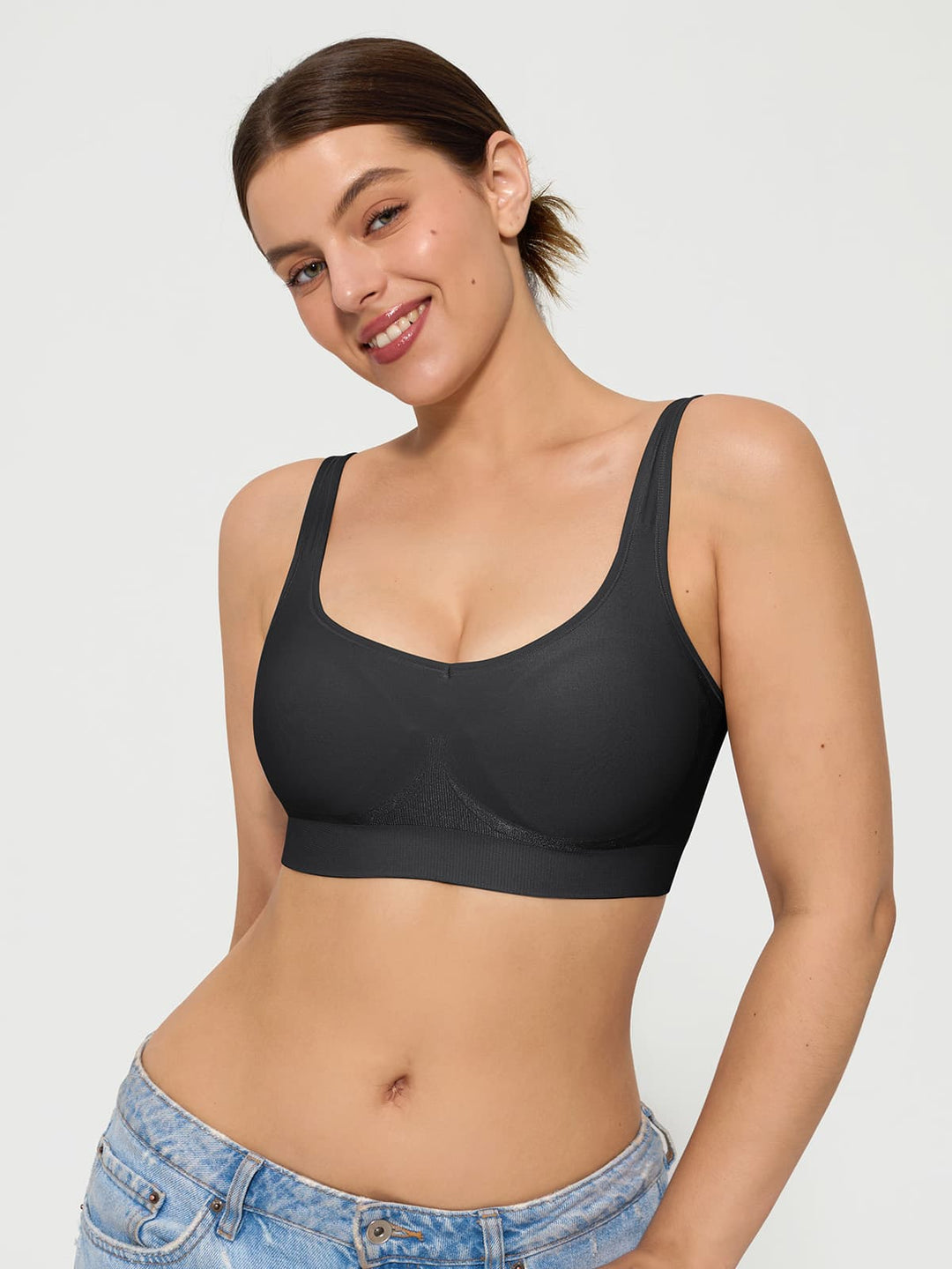 Popilush® Shapewear Bra Black / XS Seamless Adjustable Wide-Strap Underwire-Free Smoothing Bra