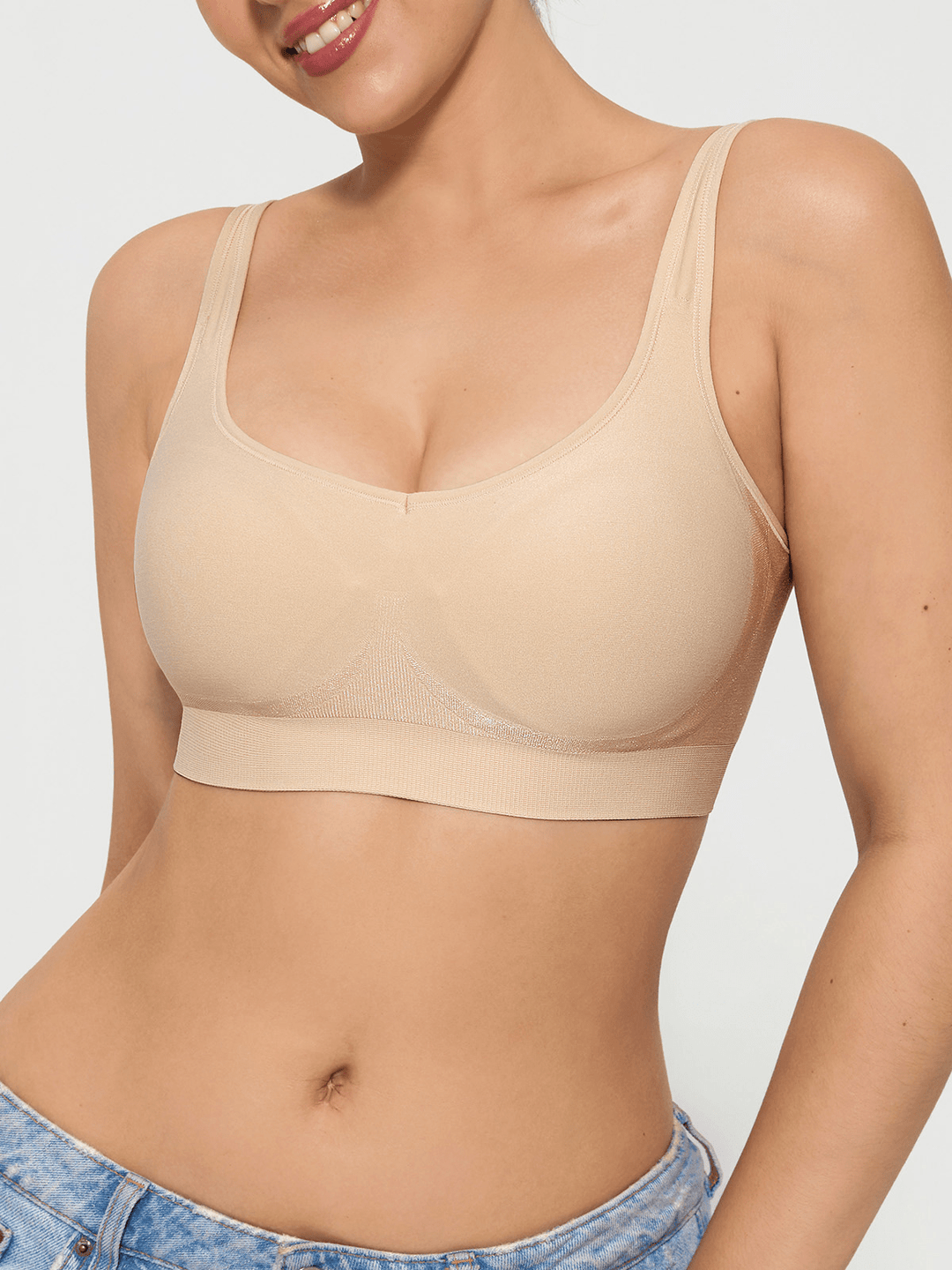 Popilush® Shapewear Bra Skin / XS Seamless Adjustable Wide-Strap Underwire-Free Smoothing Bra