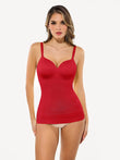 Red seamless sculpting cami top with built-in push-up bra