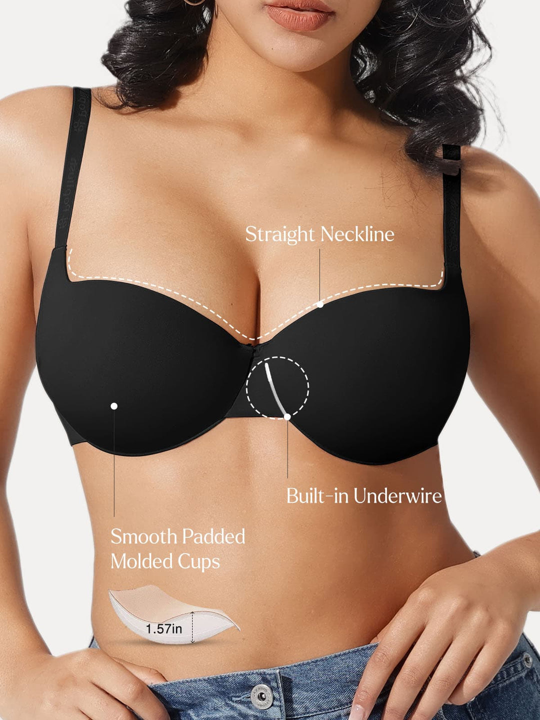 Popilush® Seamless Balconette Push-Up T-shirt bra