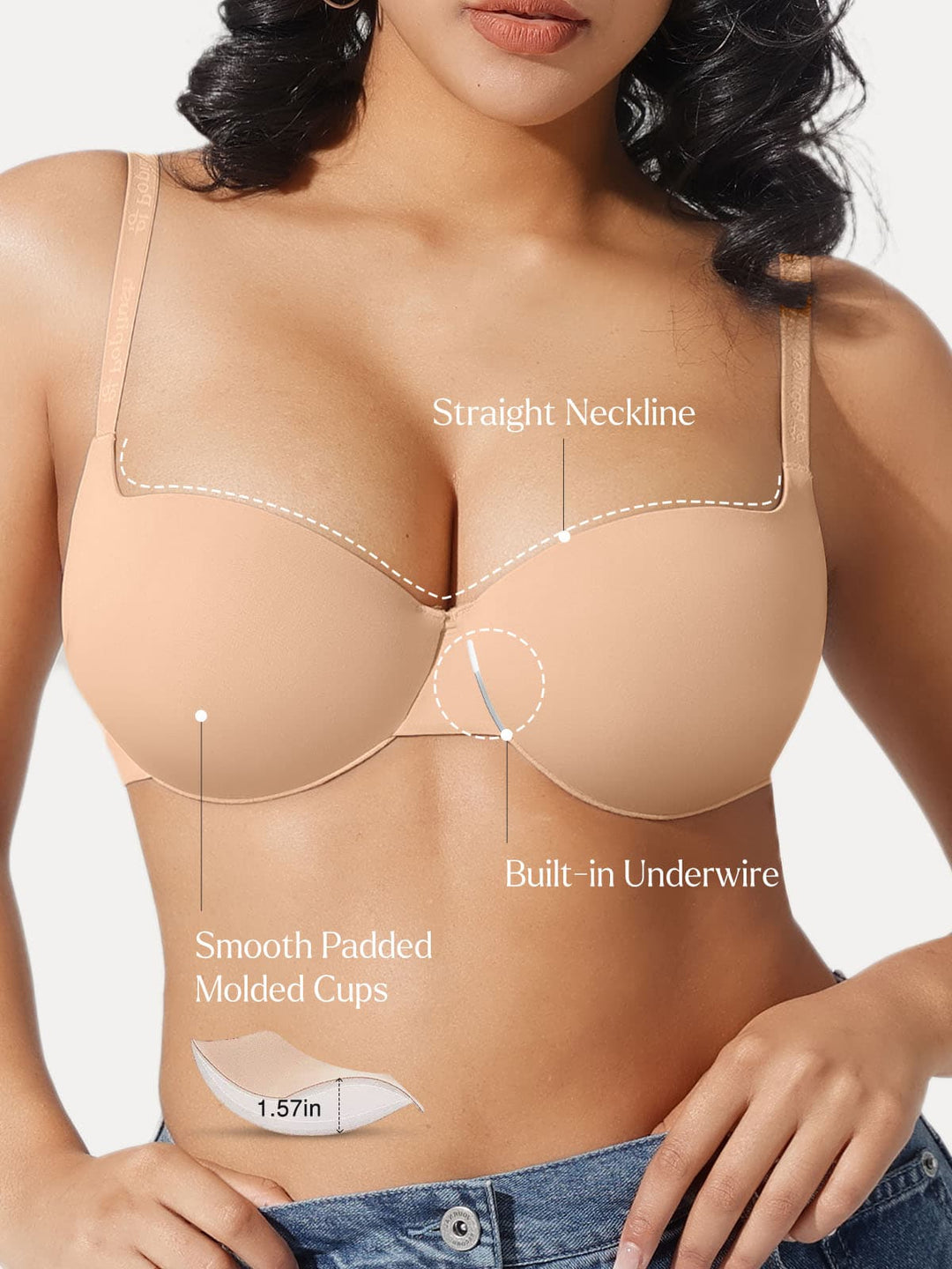 Popilush® Seamless Balconette Push-Up T-shirt bra