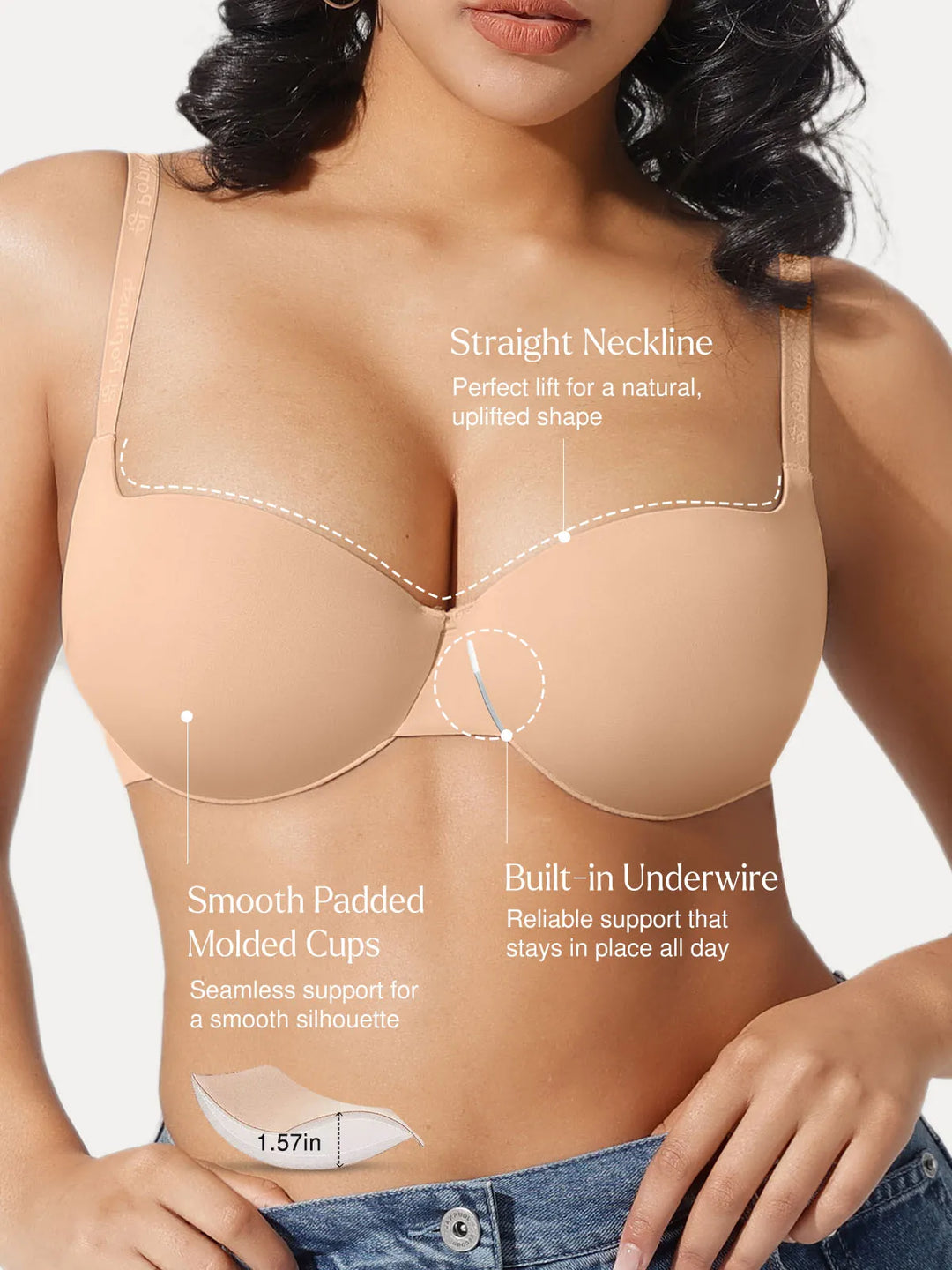 Popilush® Seamless Balconette Push-Up T-Shirt Bra