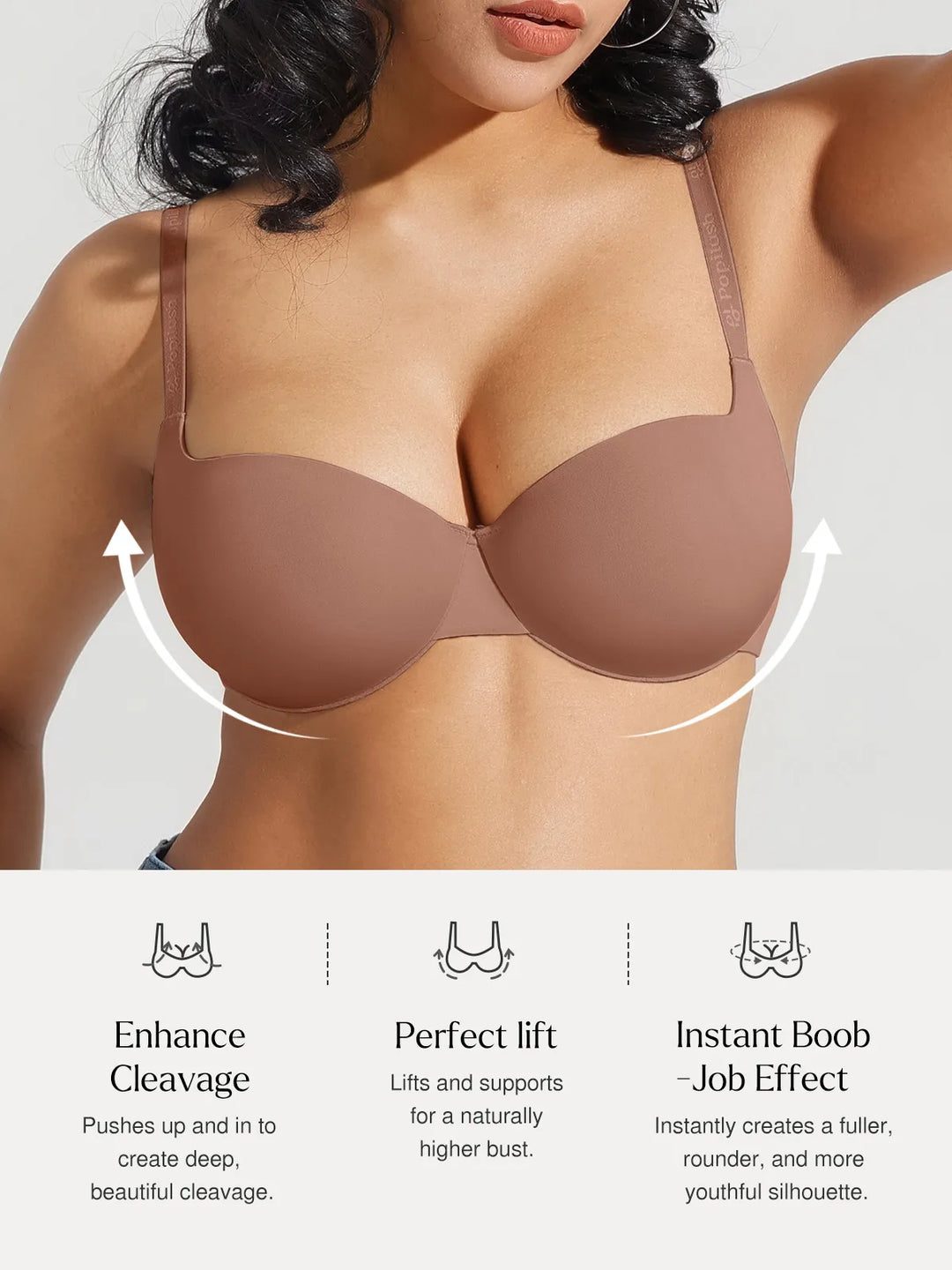 Popilush® Seamless Balconette Push-Up T-Shirt Bra