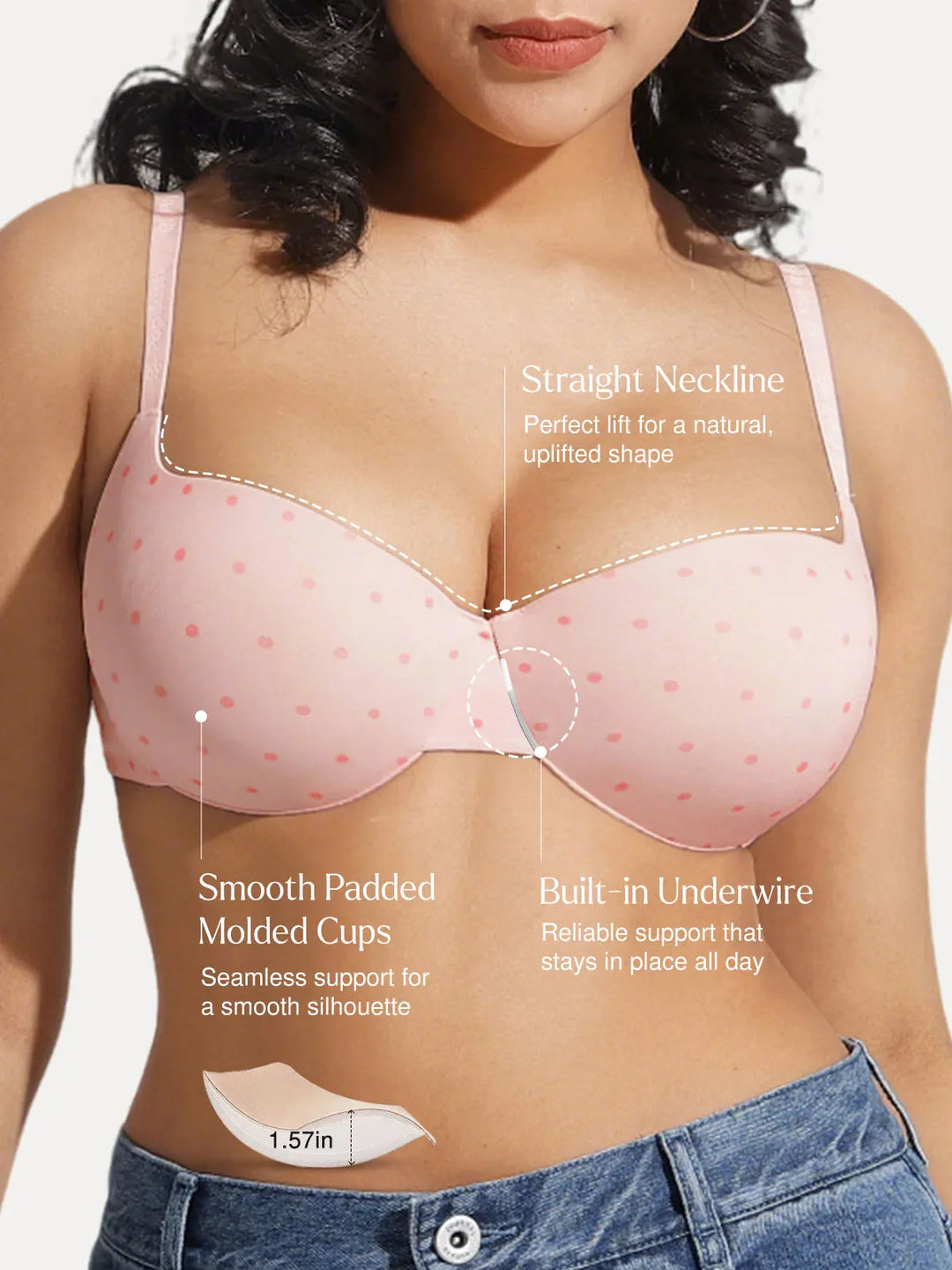 Popilush® Seamless Balconette Push-Up T-Shirt Bra