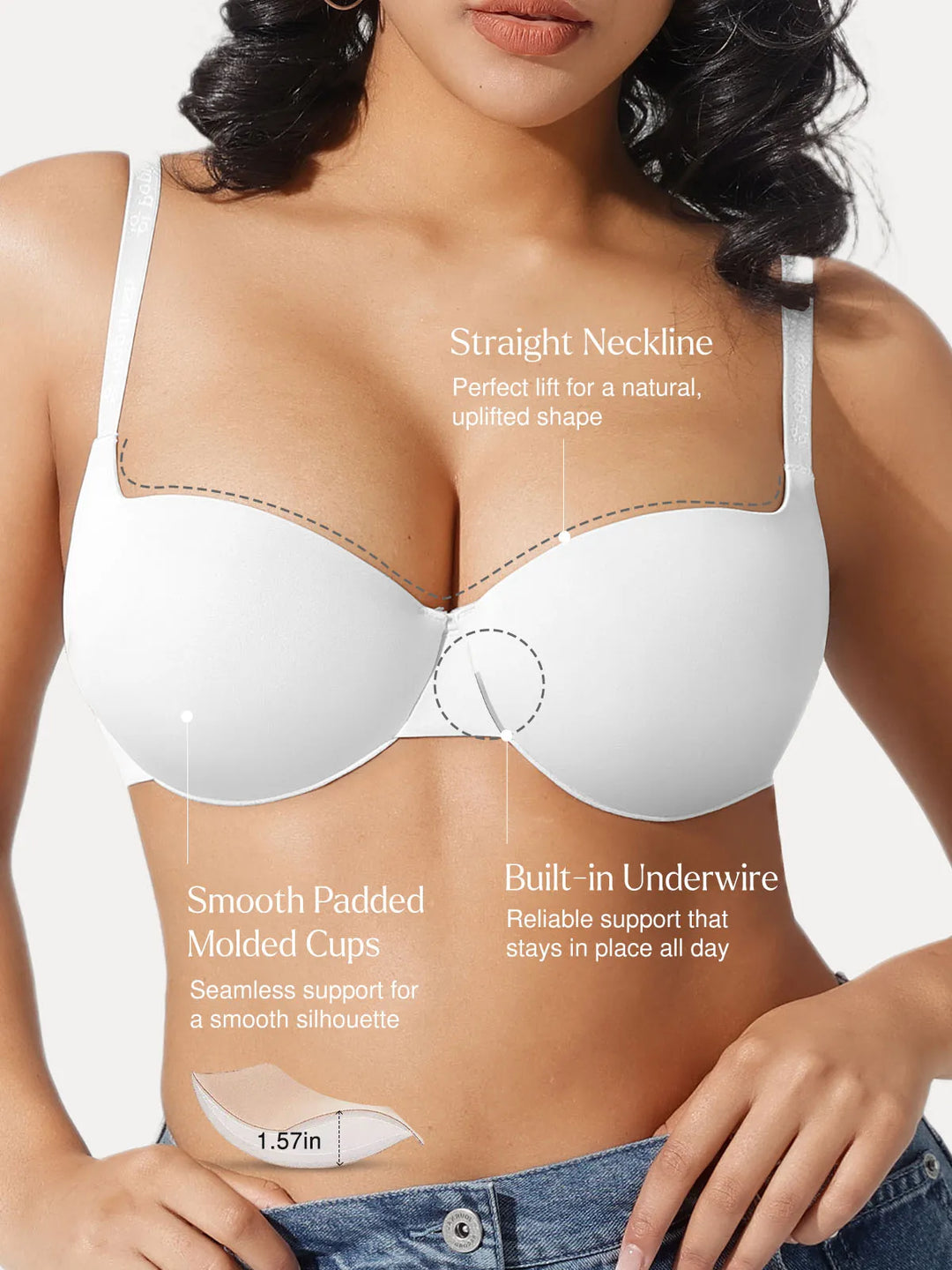 Popilush® Seamless Balconette Push-Up T-Shirt Bra