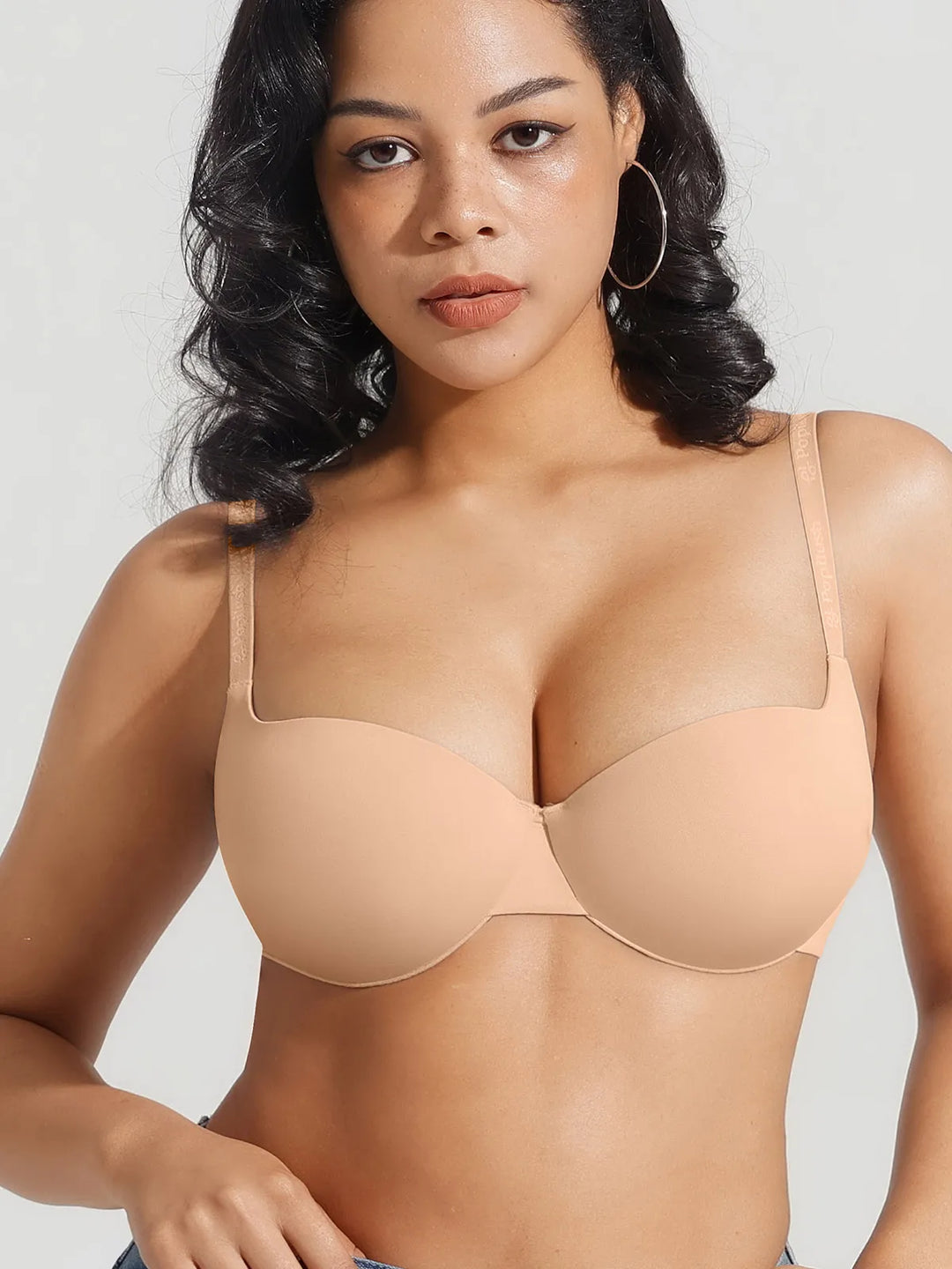 Popilush® Beige / 34C Seamless Balconette Push-Up T-shirt bra