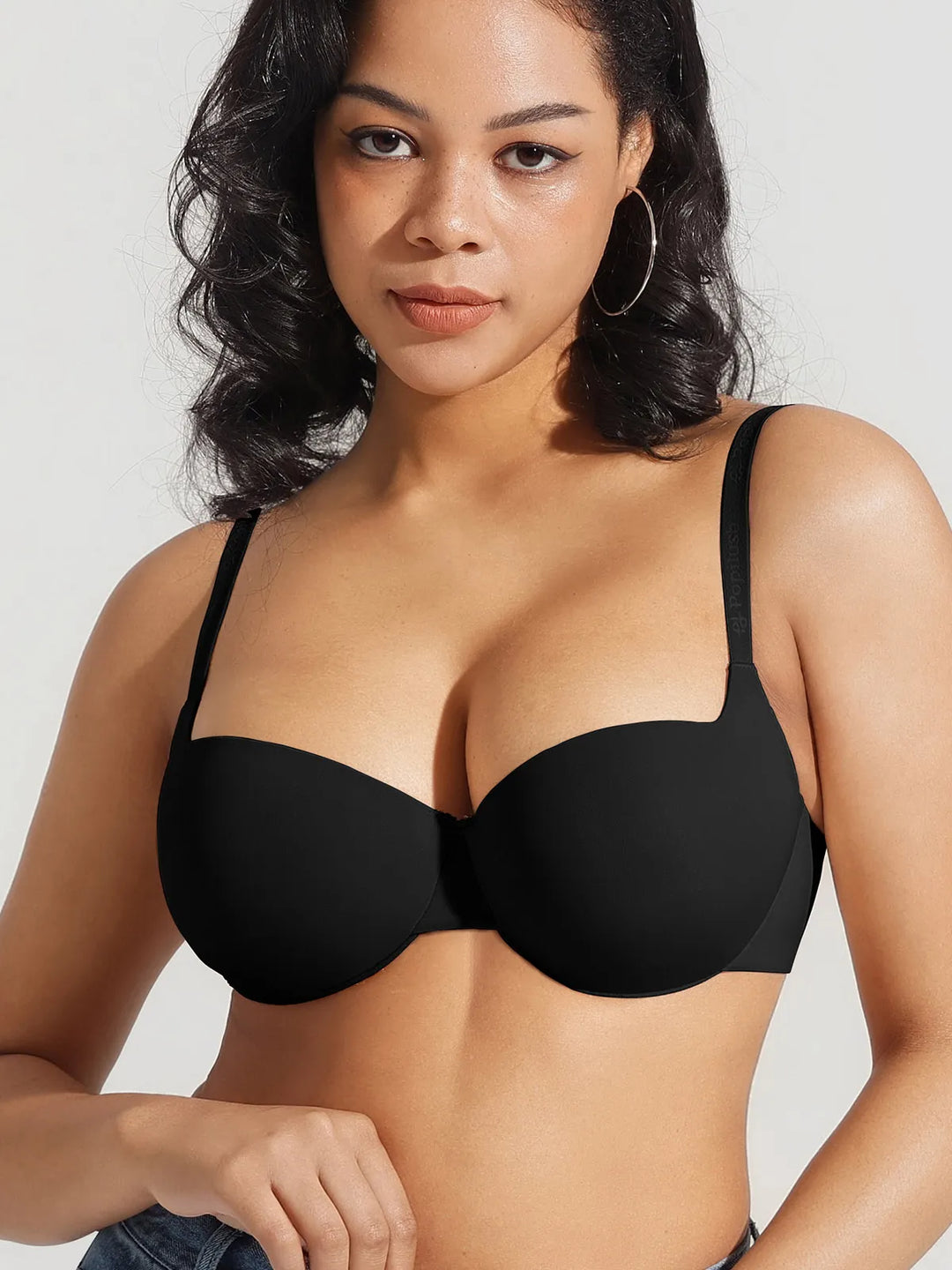 Popilush® Black / 34C Seamless Balconette Push-Up T-shirt bra