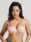 Popilush® Pink Polka Dot / 34C Seamless Balconette Push-Up T-Shirt Bra