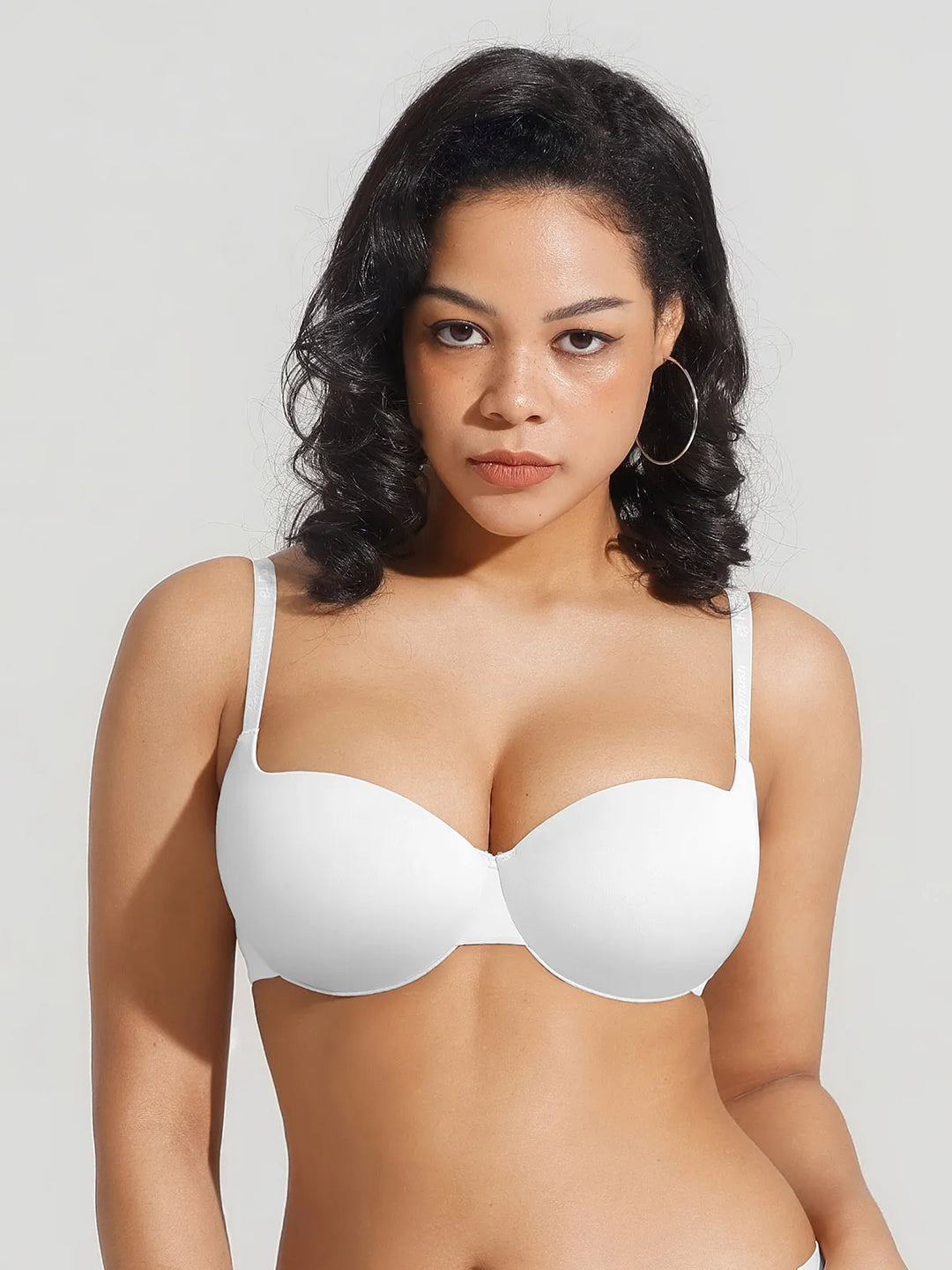 Popilush® White / 34C Seamless Balconette Push-Up T-Shirt Bra