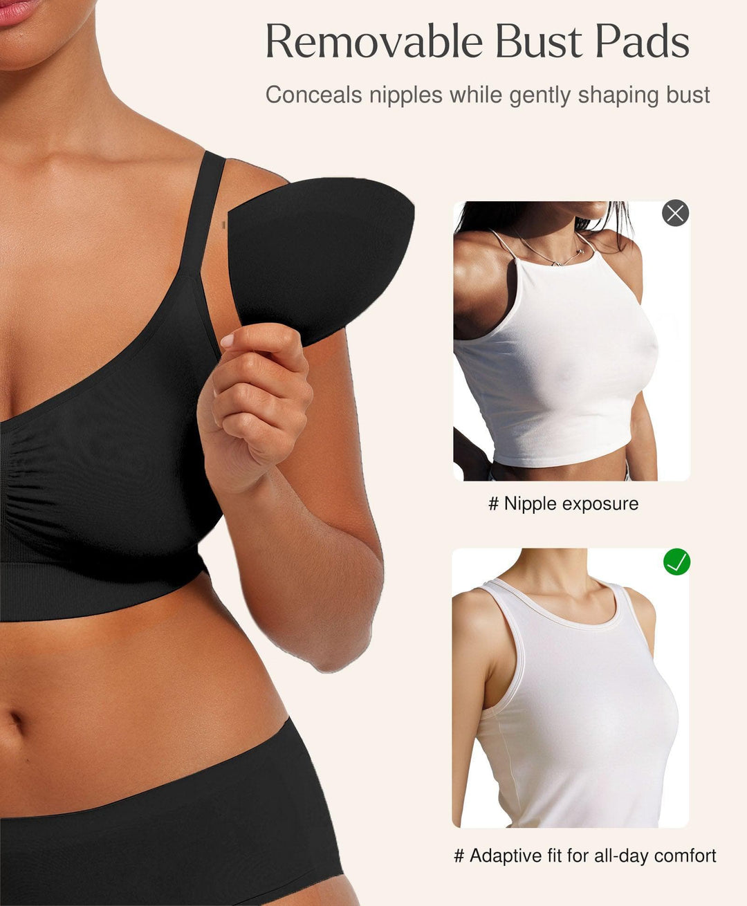Popilush® Supportive No Underwire Bra Seamless Comfort Removable Pad Everyday Bra