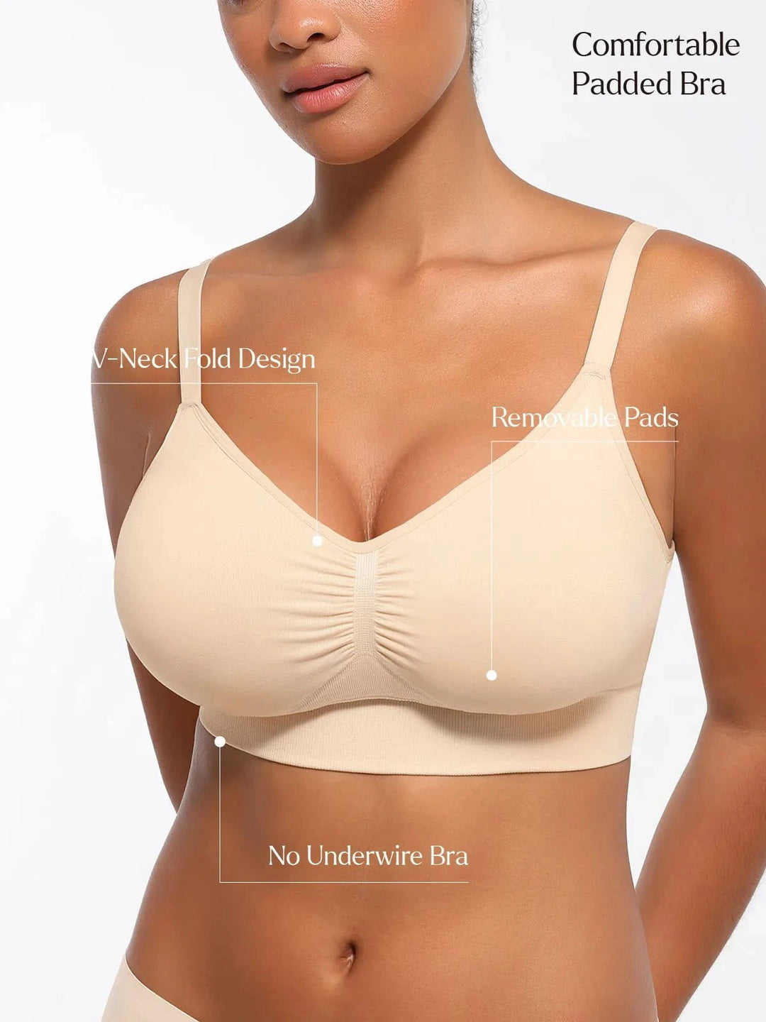 Popilush® Supportive No Underwire Bra Seamless Comfort Removable Pad Everyday Bra