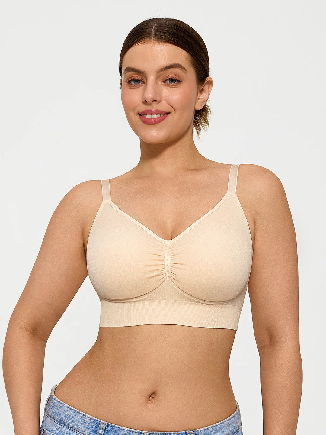 Popilush® Supportive No Underwire Bra Slim-strap Version / Beige / S Seamless Comfort Removable Pad Everyday Bra