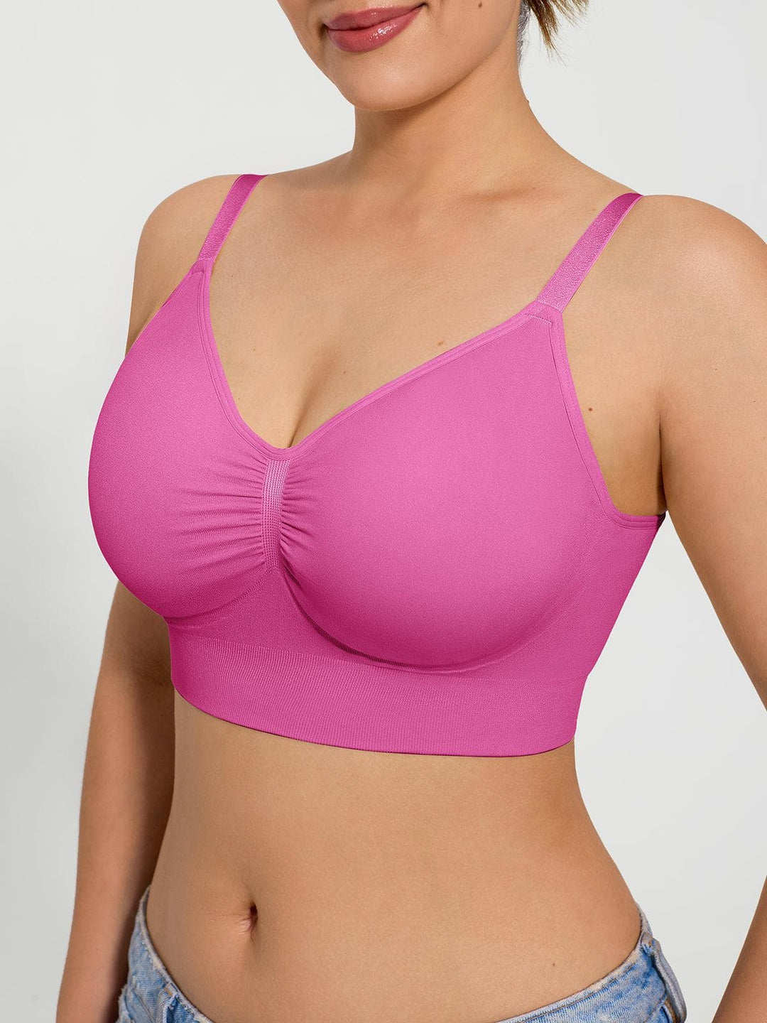Popilush® Supportive No Underwire Bra Slim-strap Version / Pink / S Seamless Comfort Removable Pad Everyday Bra