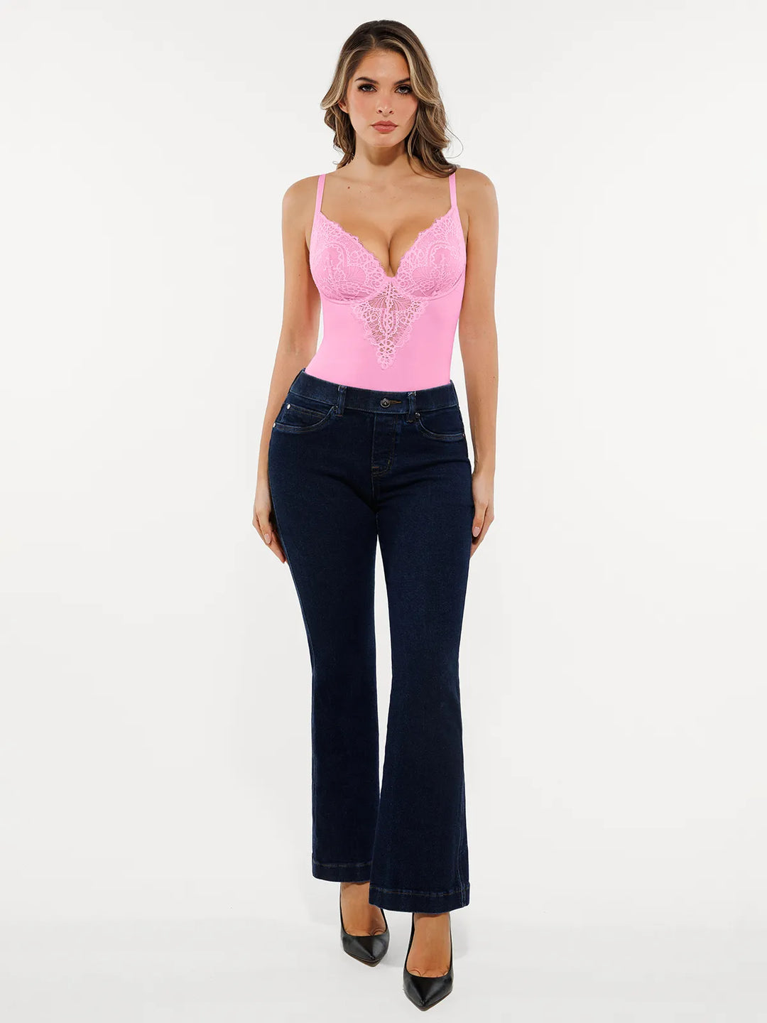 Popilush® Seamless Lace V-Neck Shapewear Bodysuit