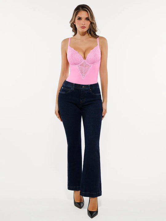 Popilush® Seamless Lace V-Neck Shapewear Bodysuit