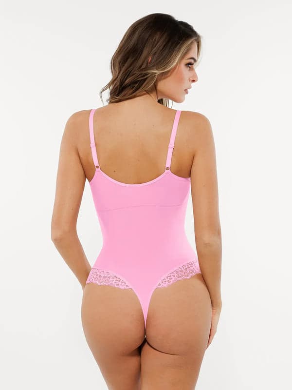 Shapewear Lace Deep V-Neck Sculpting Thong Bodysuit