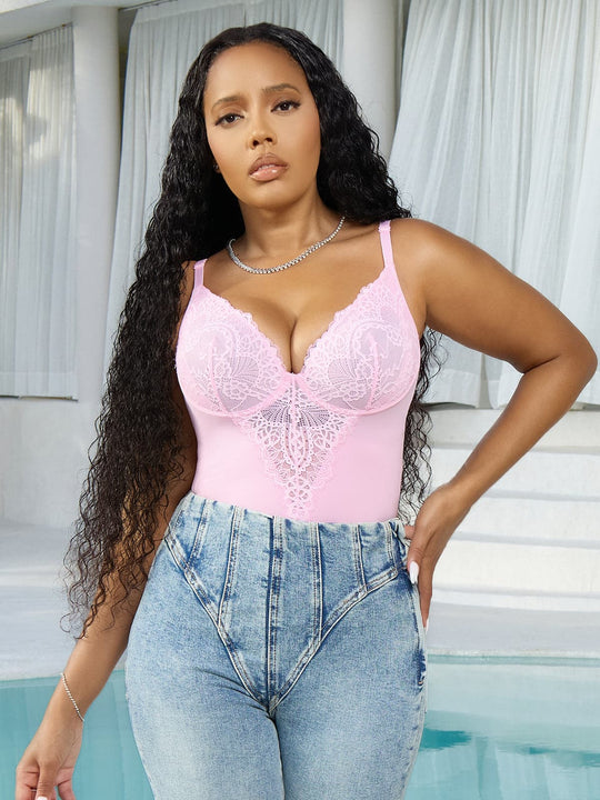 Popilush® Seamless Lace V-Neck Shapewear Bodysuit