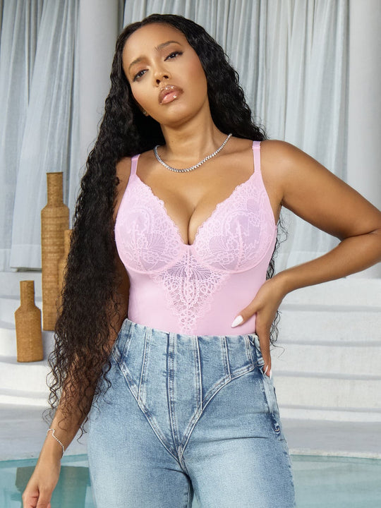 Popilush® Seamless Lace V-Neck Shapewear Bodysuit