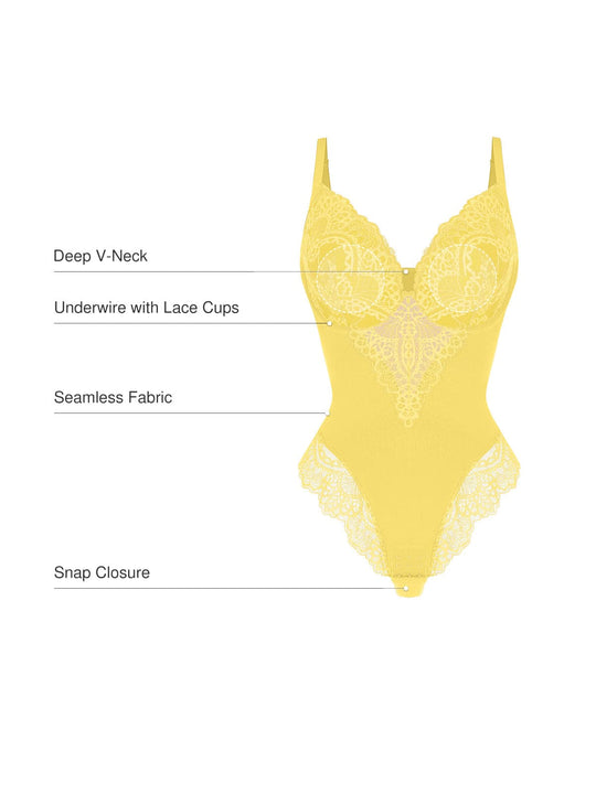 Seamless Lace V-Neck Shapewear Bodysuit