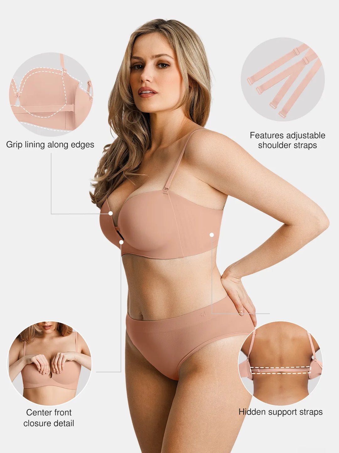 Popilush® Seamless Non-Slip Push-Up Shaping Strapless Bra