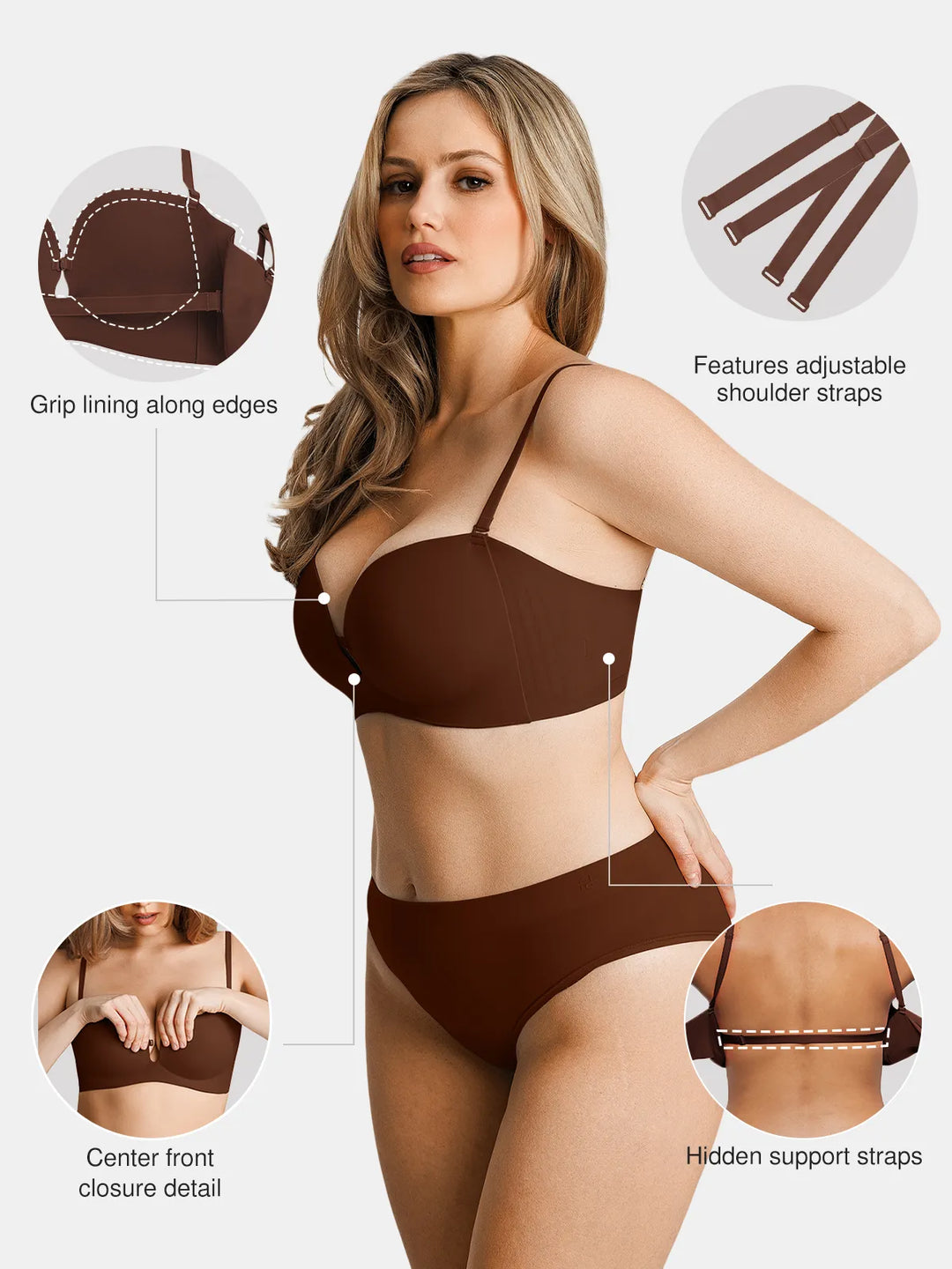 Popilush® Seamless Non-Slip Push-Up Shaping Strapless Bra