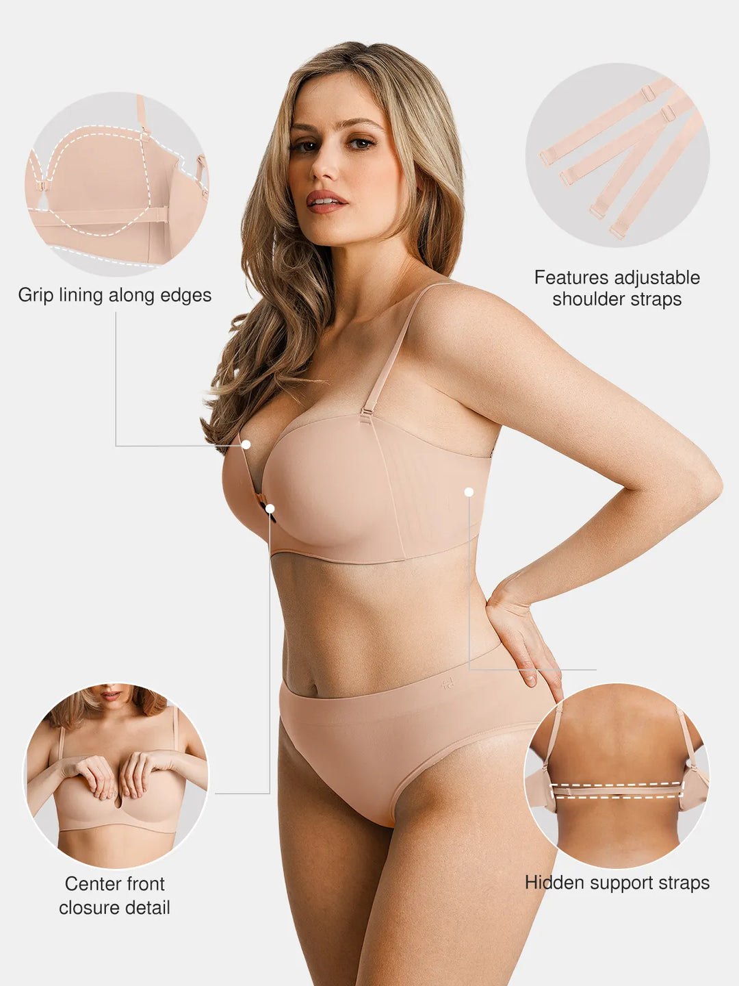 Popilush® Seamless Non-Slip Push-Up Shaping Strapless Bra