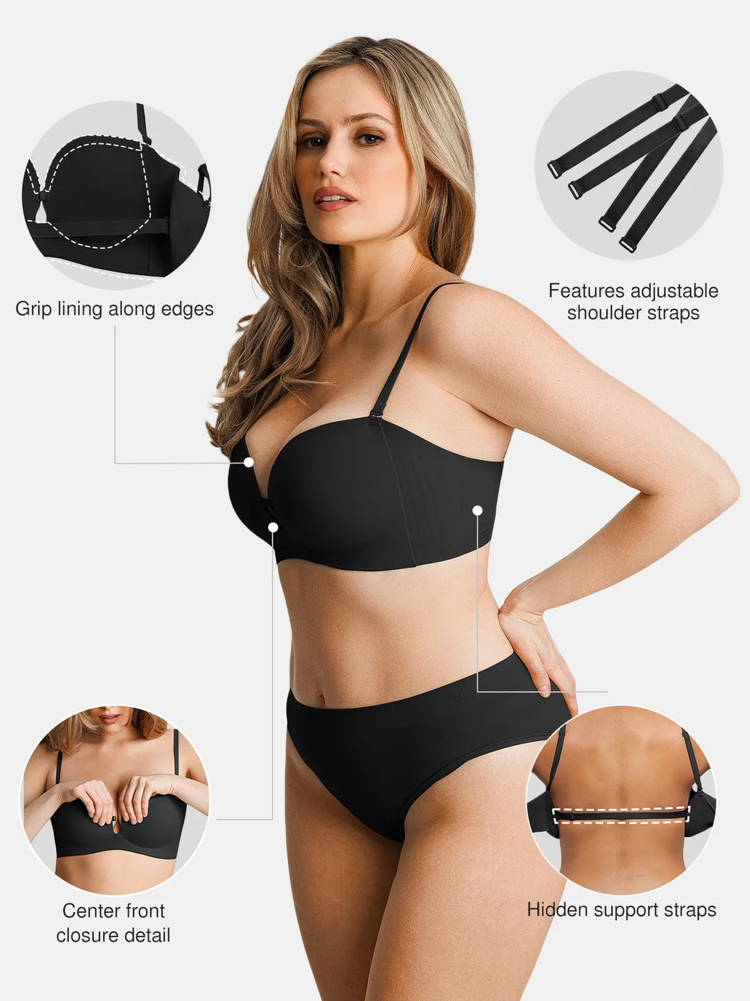 Popilush® Seamless Non-Slip Push-Up Shaping Strapless Bra