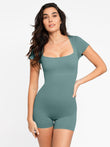 Popilush® seamless rib romper; square neck; body-shaping; one-piece outfit for women