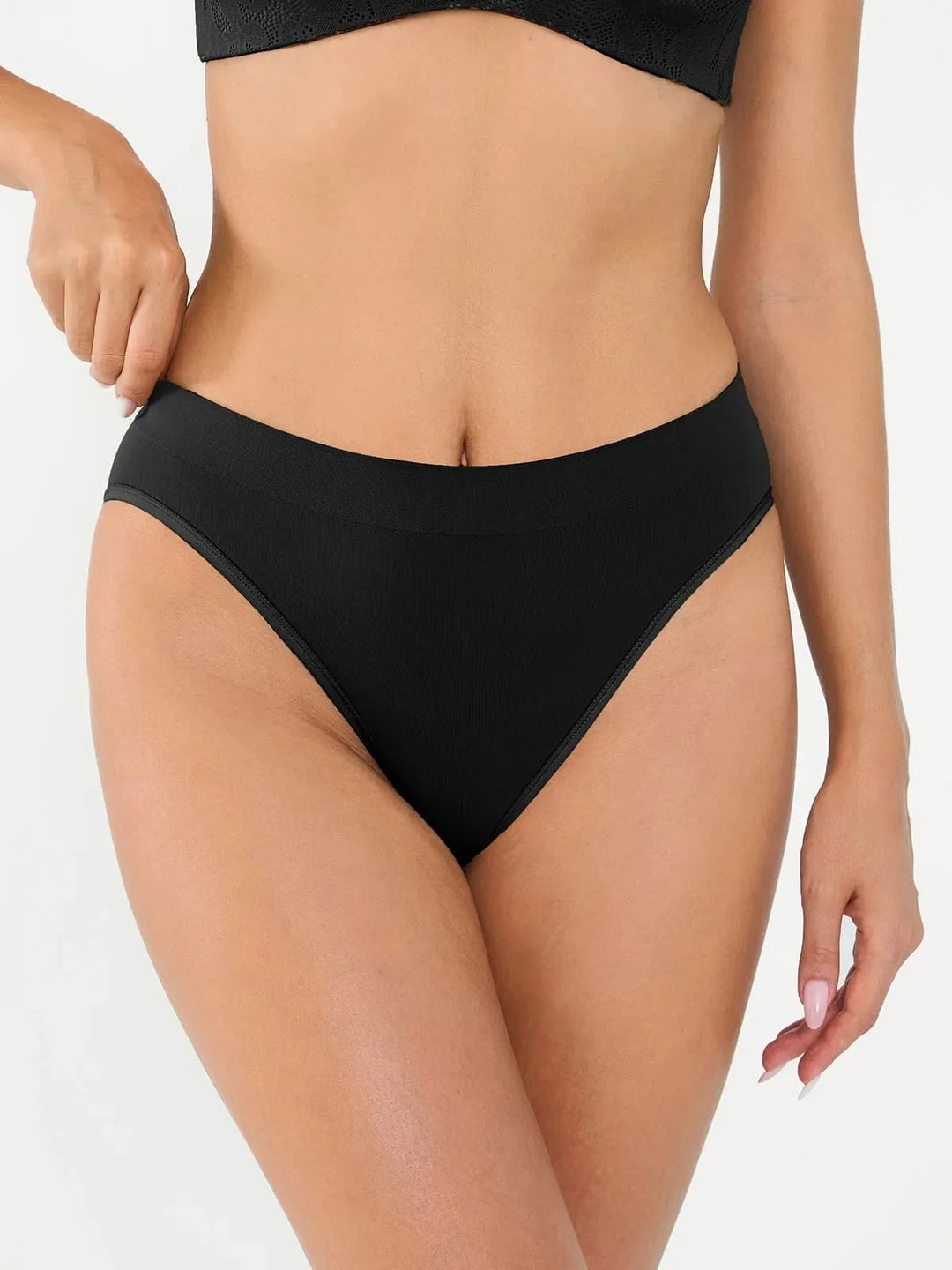 Popilush® Black / S Seamless Ribbed-Waist Brief