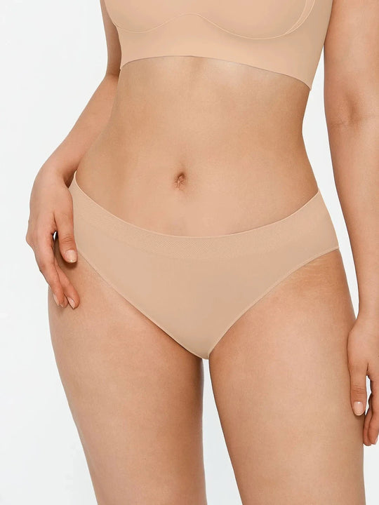 Popilush® Beige / S Seamless Solid Mid-Rise Brief