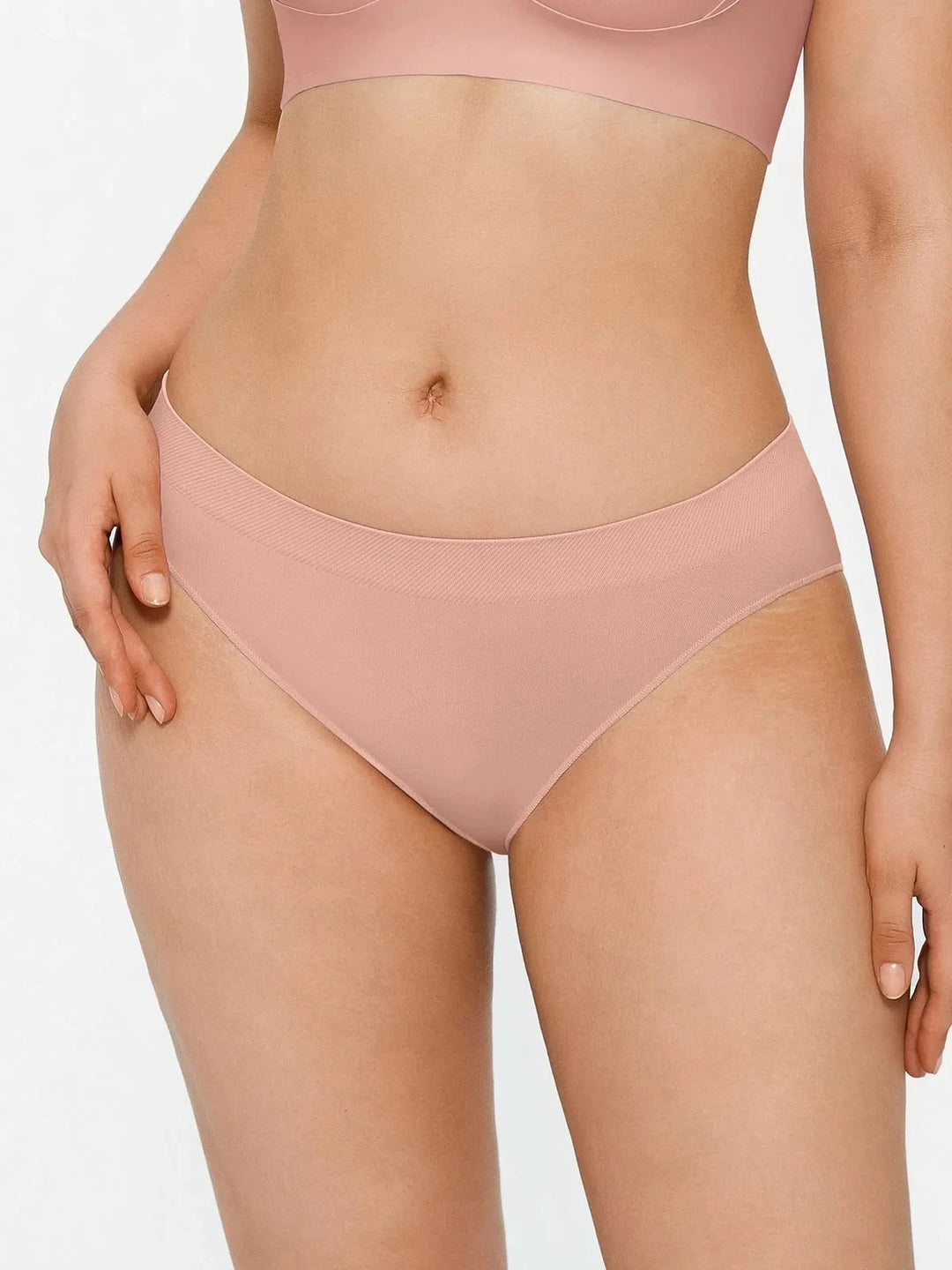Popilush® Nude Pink / S Seamless Solid Mid-Rise Brief
