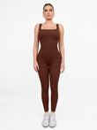 Popilush®: square-neck seamless jumpsuit in brown for an active lifestyle