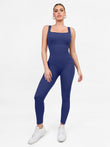 Popilush®'s flattering navy jumpsuit; perfect for workout or casual wear, designed with comfort in mind.