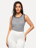 Popilush® Black-and-White Striped / S Seamless Striped Shapewear Tank