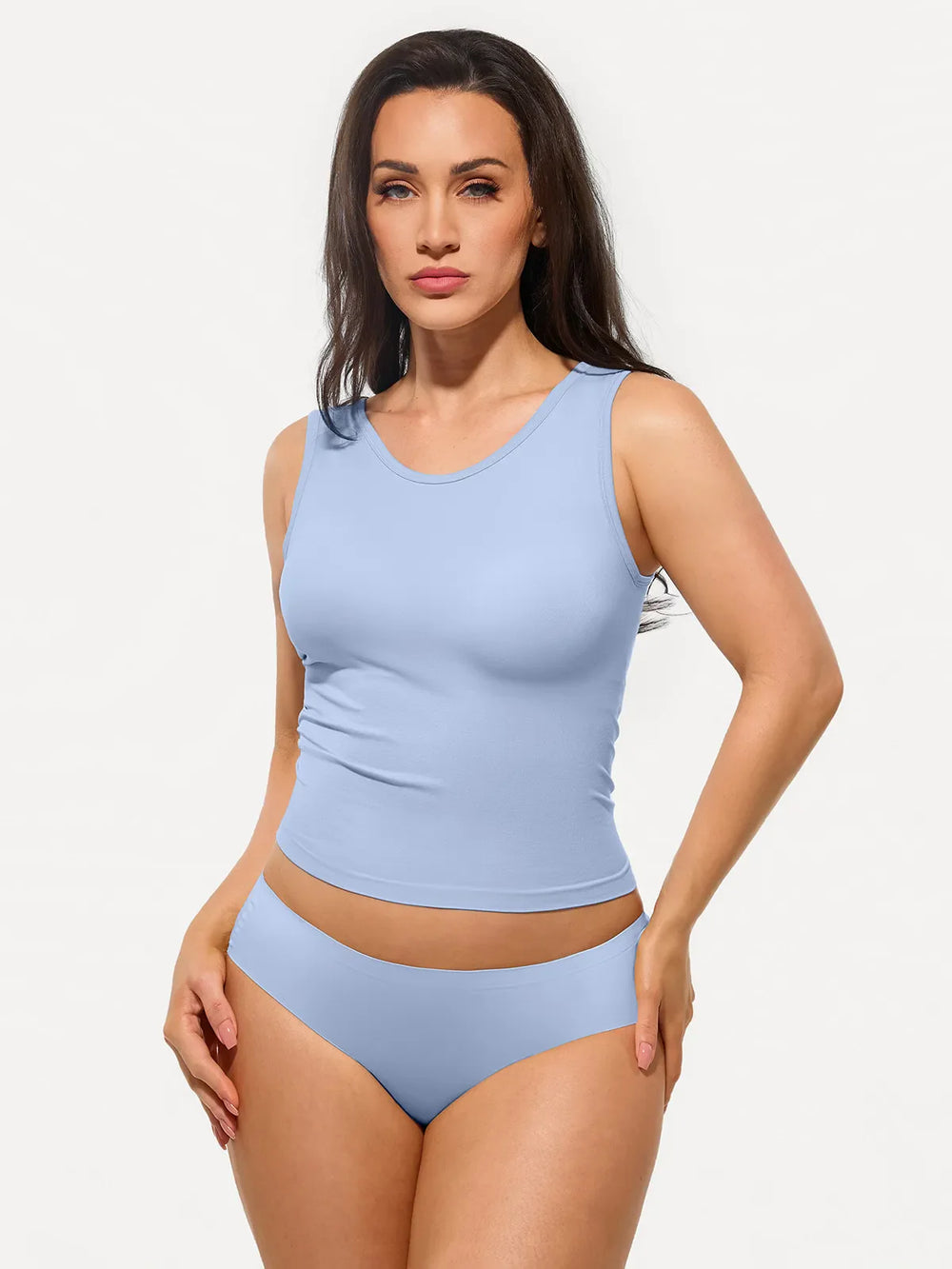 Popilush® Light Blue / S Seamless Striped Shapewear Tank