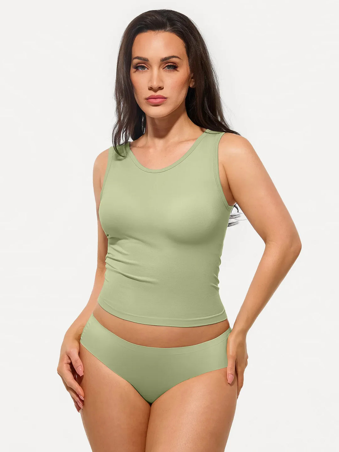 Popilush® Sage Green / S Seamless Striped Shapewear Tank