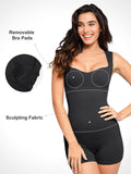 Popilush® shapewear romper with removable bra pads and sculpting fabric.