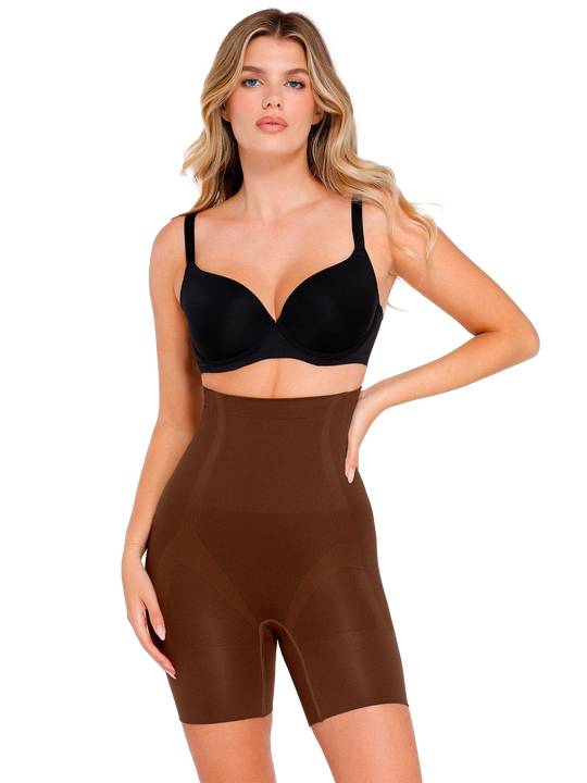 Popilush® Brown / XS/S Seamless Tummy Control Mid-Thigh Shaping Shorts