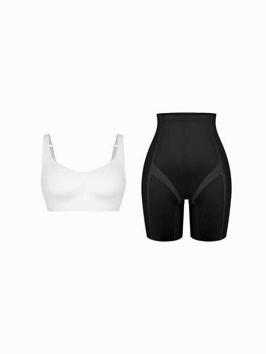 Popilush® Shapewear Bra Set / White/Black / S Seamless Underwire-Free Smoothing Bra Butt-Lifting Shorts Set
