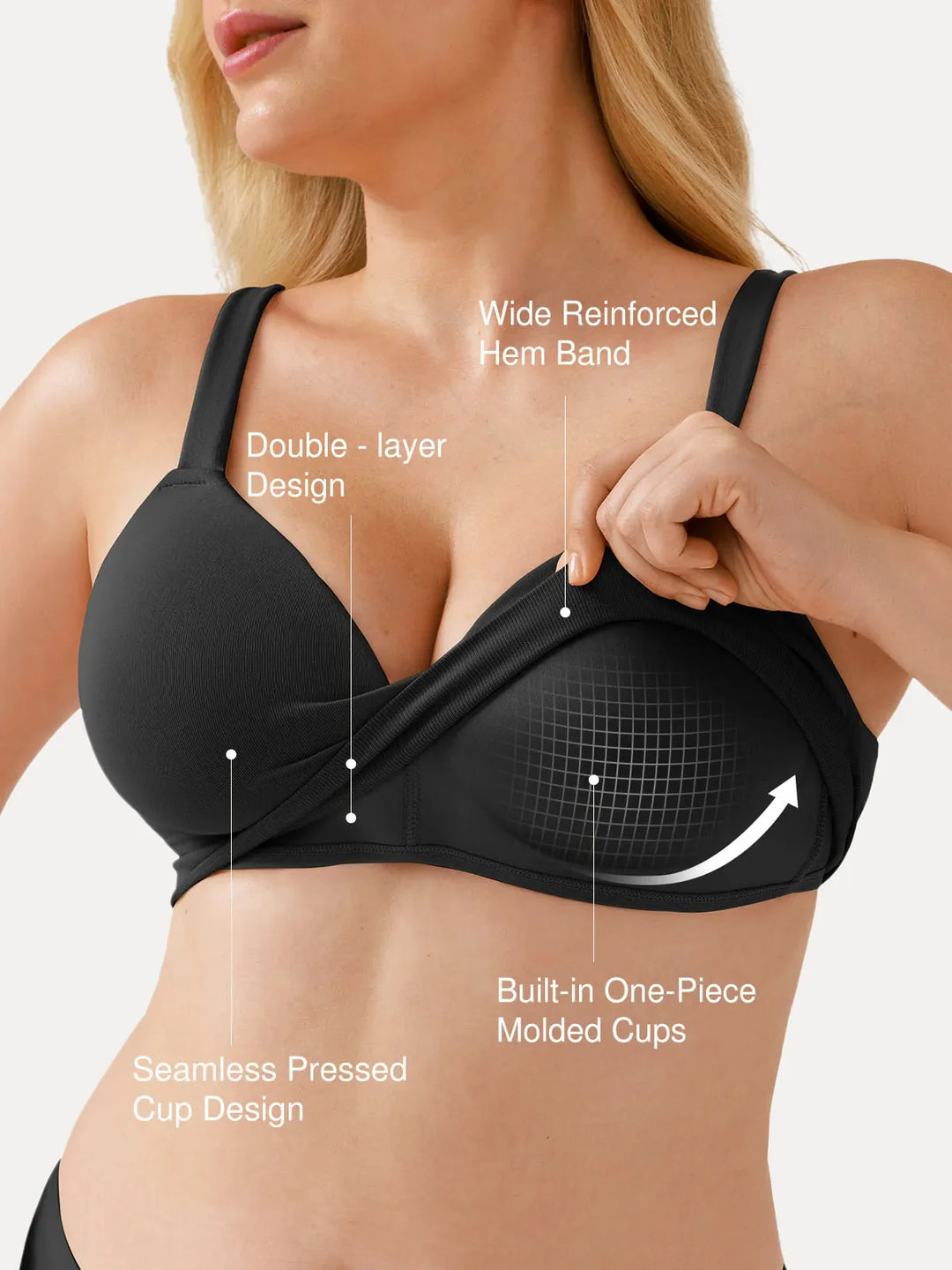 Popilush® Seamless Wireless Adjustable Wide-Strap T-Shirt Bra