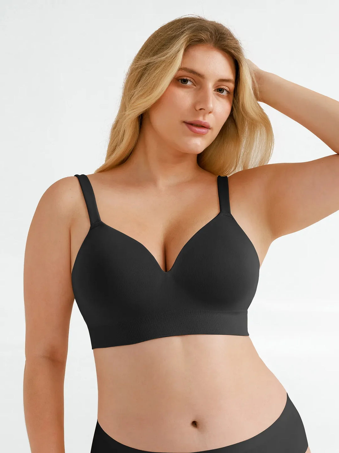 Popilush® Black / S Seamless Wireless Adjustable Wide-Strap T-Shirt Bra