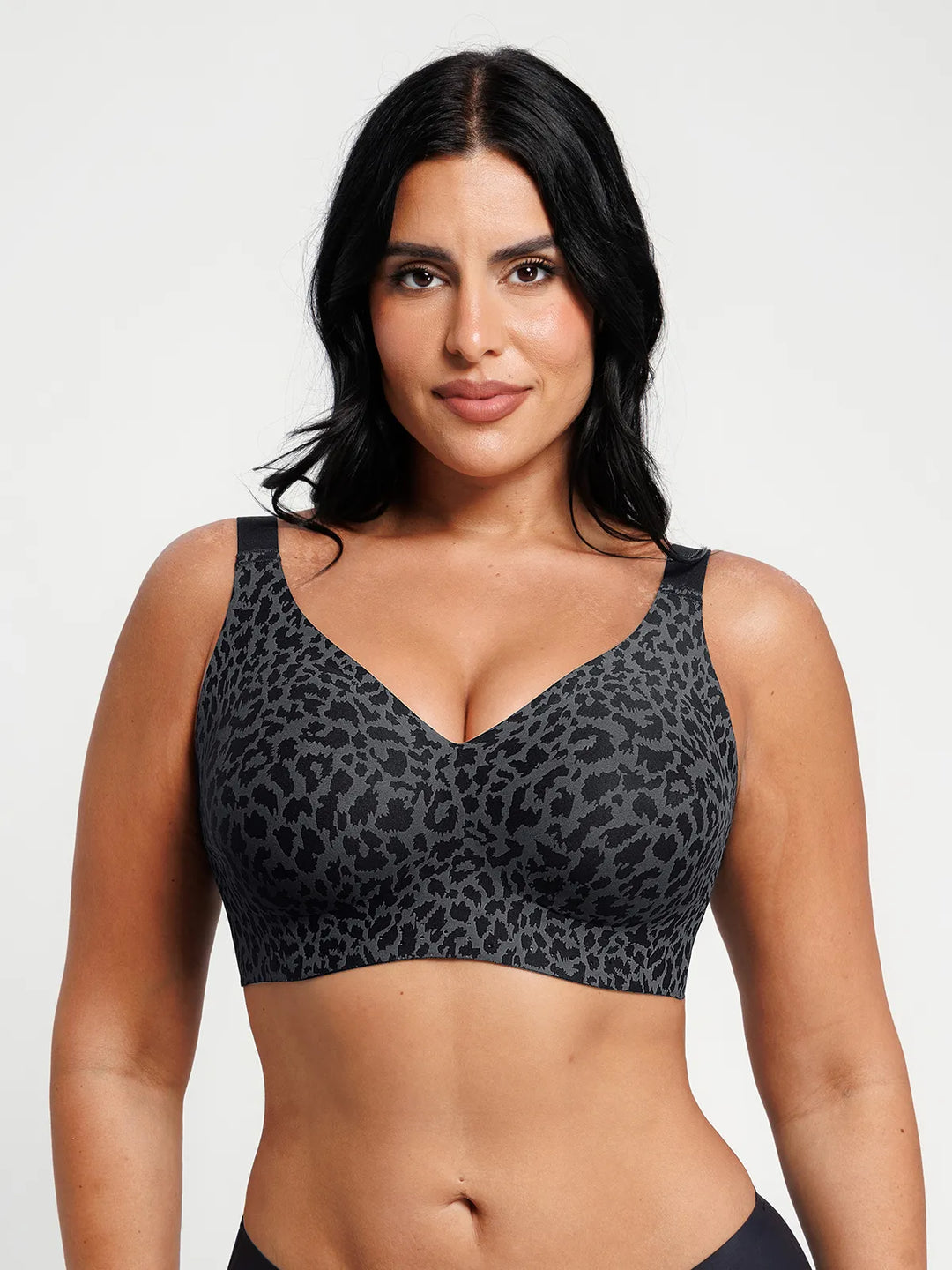 Popilush® Black Leopard Print / XS Seamless Wireless Comfort Jelly Strip Support Bra