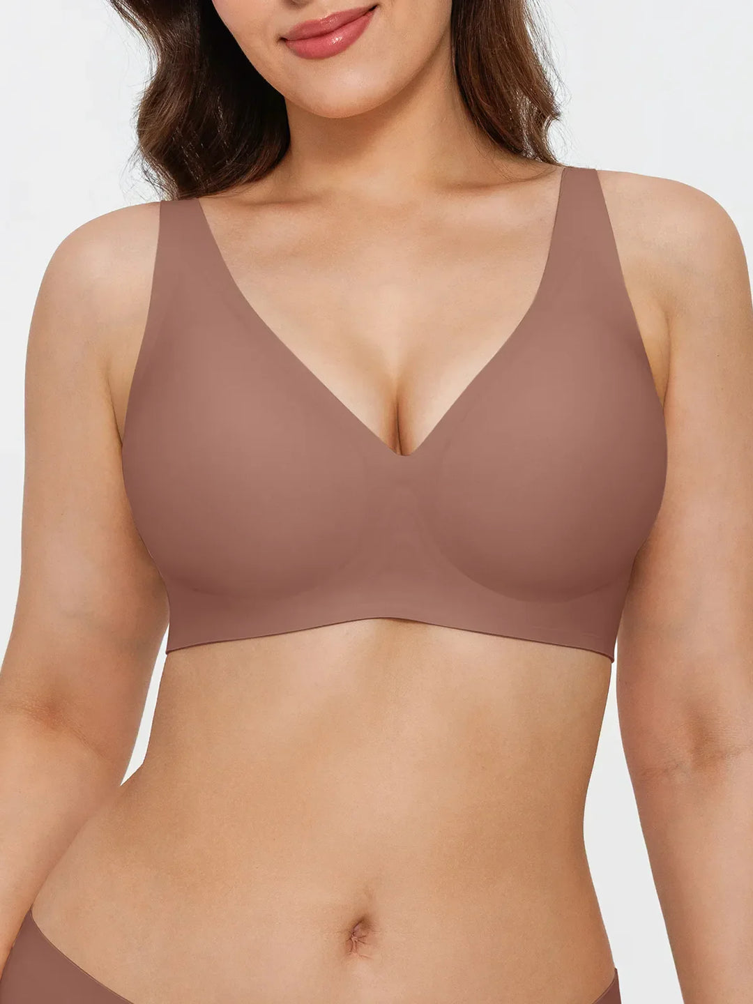 Popilush® Brown / S Seamless Wireless Jelly Comfort Plunge Bra