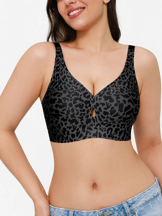 Popilush® Black Leopard Print / S Seamless Wireless Jelly Contour Minimizer Support Bra