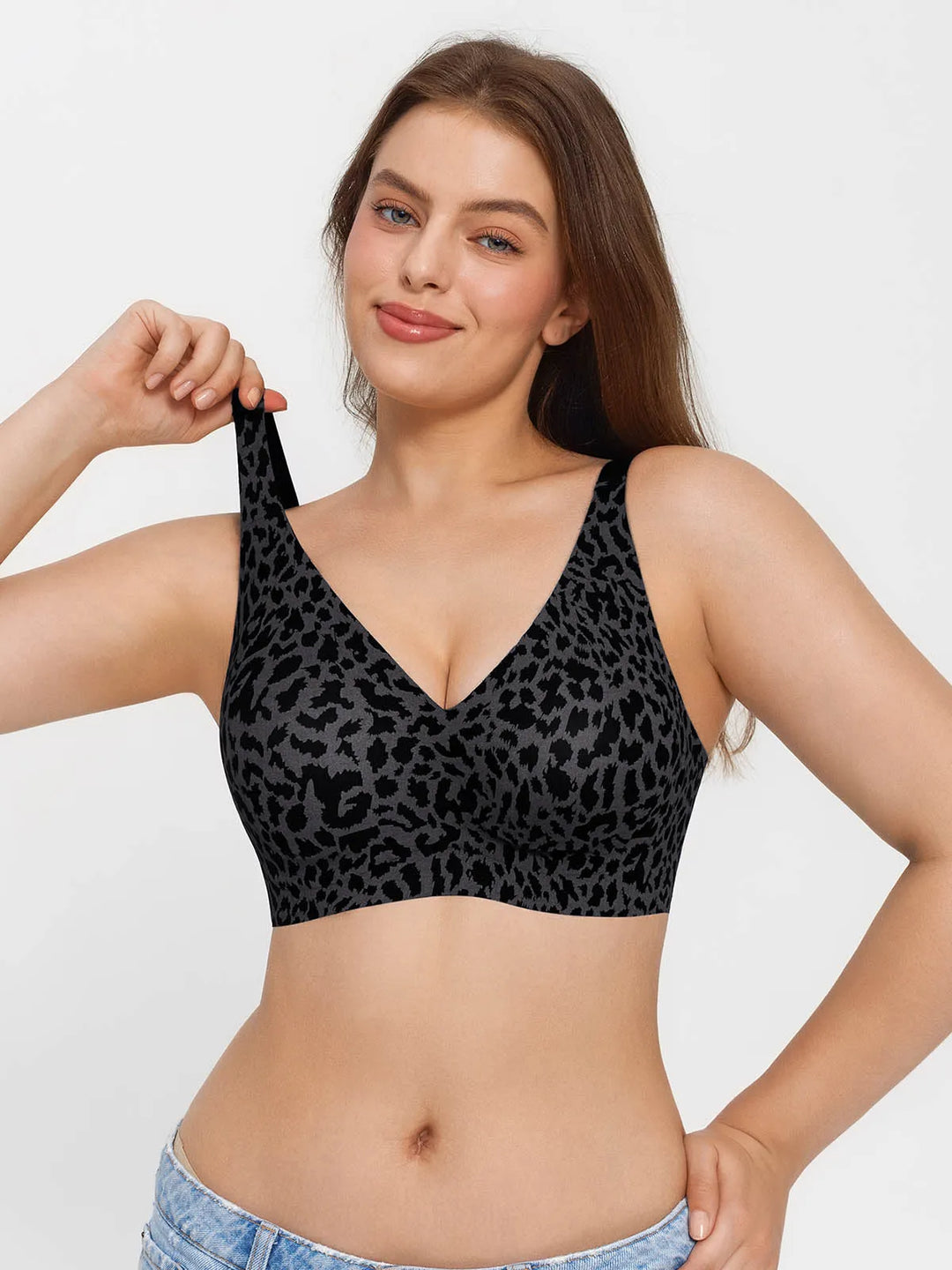 Popilush® Seamless Wireless Jelly Leopard Contour Minimizer Support Bra