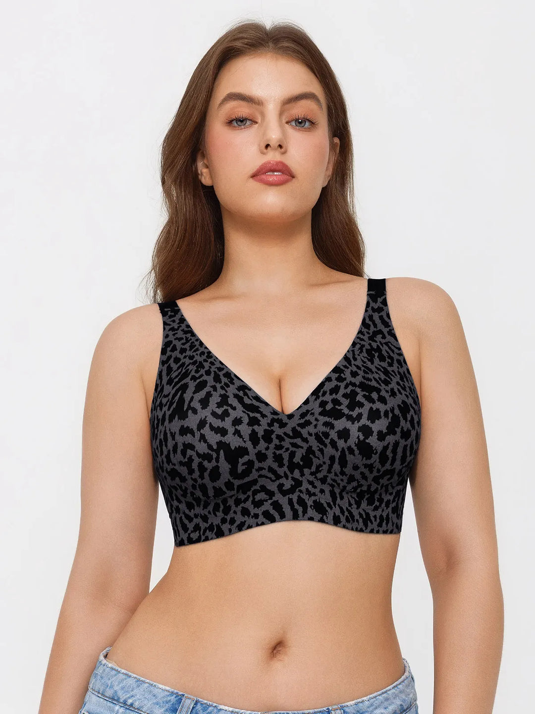 Popilush® Seamless Wireless Jelly Leopard Contour Minimizer Support Bra