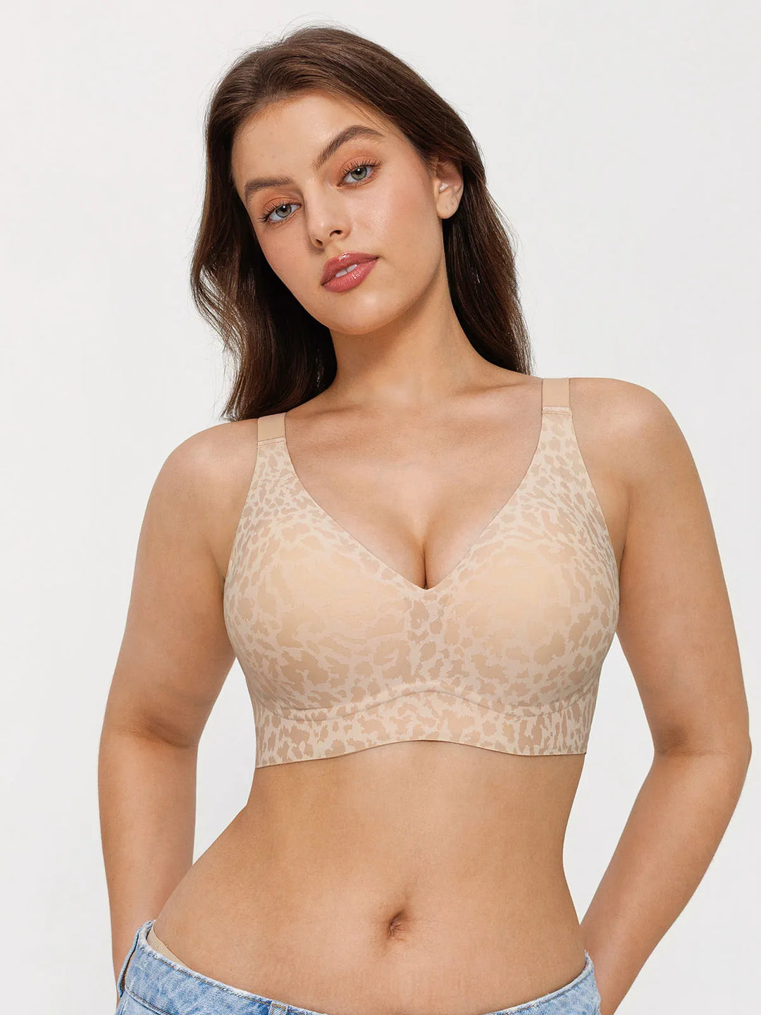 Popilush® Seamless Wireless Jelly Leopard Contour Minimizer Support Bra