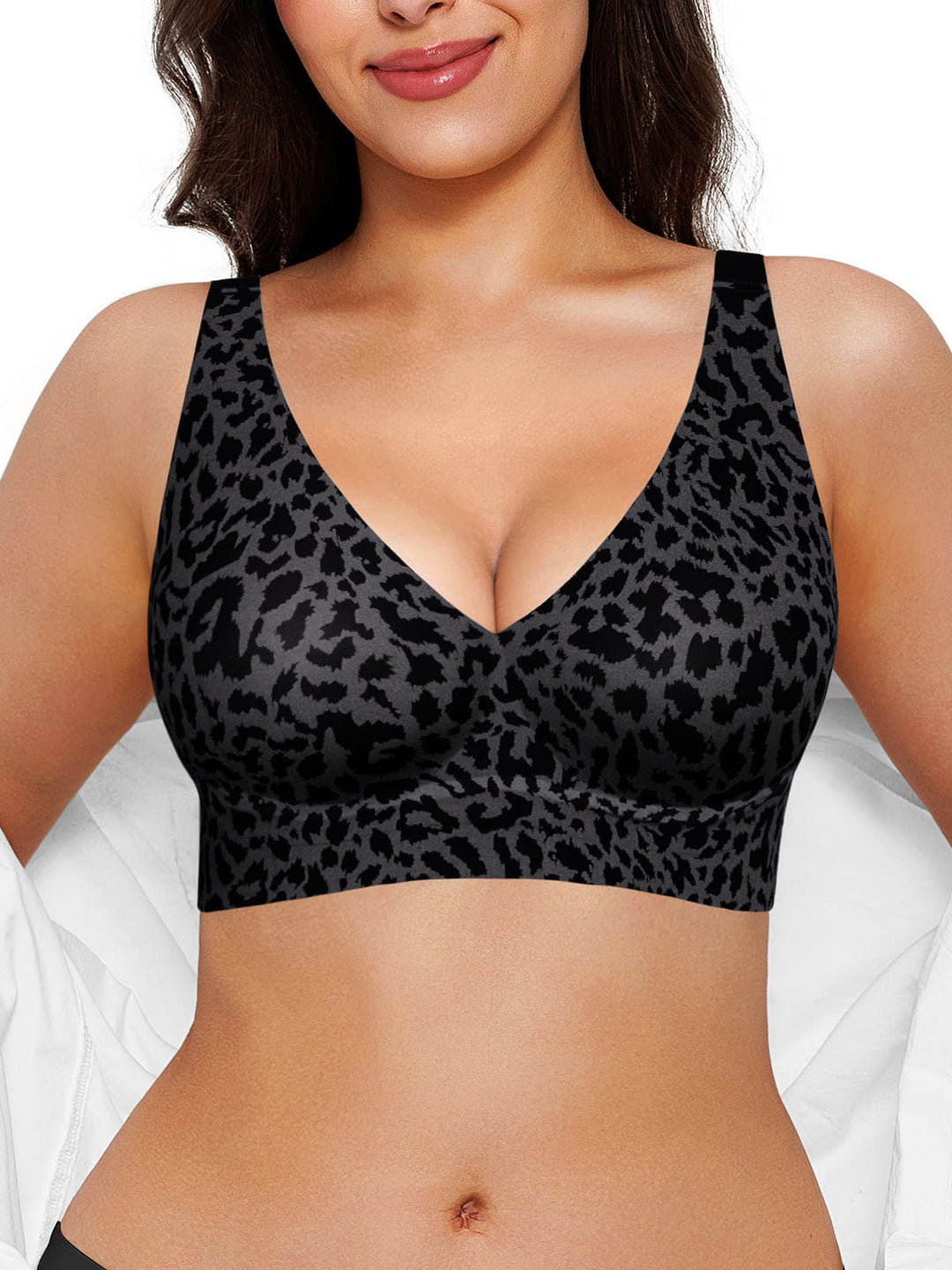 Popilush® Black / S Seamless Wireless Jelly Leopard Contour Minimizer Support Bra